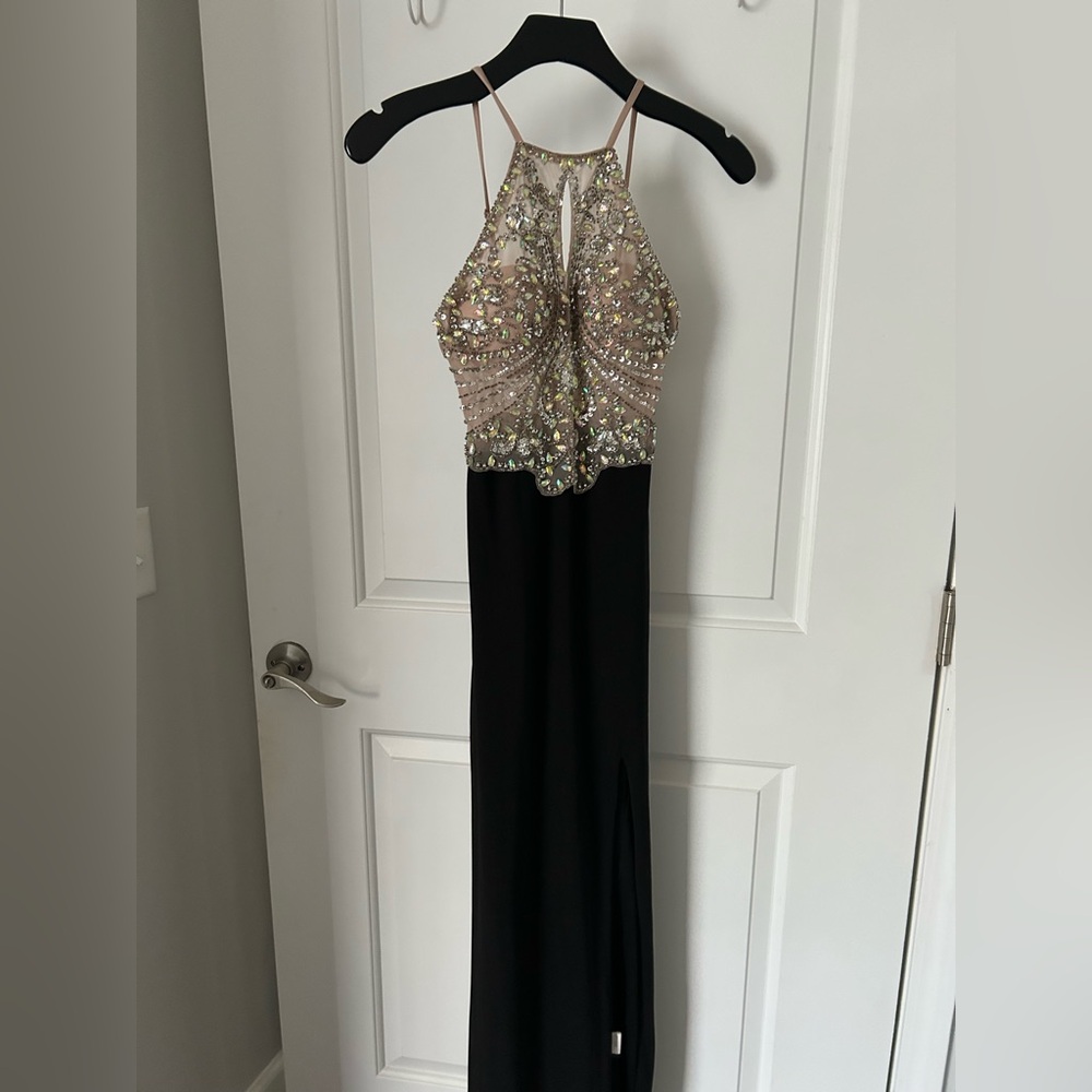 Elegant Black and Gold Evening Gown